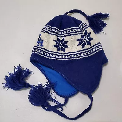 Los Angeles Dodgers Men Hat One Size Blue Fair Isle Beanie Ear Flap Knit MLB • $14.97