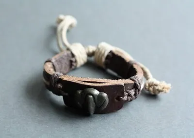 NEW Leather Hemp Metal Men's Bracelet Wristband Cuff • £7.59