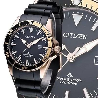 Citizen Eco Drive Mens Watch Rose Gold Plated Divers 200M BN0104-09E UK Seller • £195