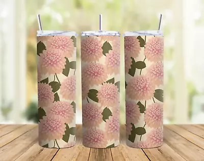 Garden Of Pink Dahlias Stainless Steel Skinny 20 Oz Tumbler With Lid & Straw NEW • $17.99