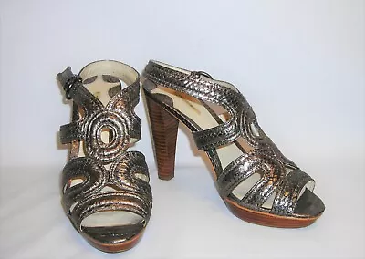 Max Studio Fischer Sandals Shoes Genuine Snake Skin Silver Gold Sze 7 Orig. $185 • $11.95