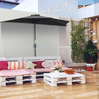 £40.99 • Buy 3m Half Round Parasol Umbrella Balcony Sun Shade Metal Polyester Black