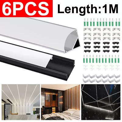 6 Pack LED Aluminium Channel Profile 3.3ft Extrusion Diffuser Strip Lights Cover • £10.59