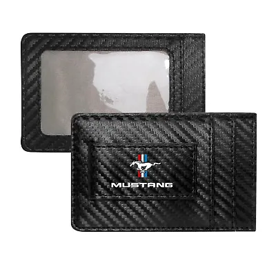 Ford Mustang Tri-Bar Black Carbon Fiber RFID Card Holder Wallet With Money Clip • $20.99