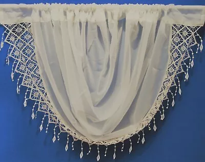 £5 • Buy Elana Voile Ivory Swags With Macrame Shaped Tassels Edging The Net Curtain 