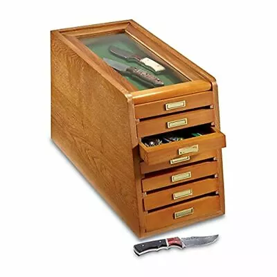KNIVES DISPLAY CASE COINS WOOD THICK GLASS Collectors Cabinet 7 Drawer Storage • $125.95