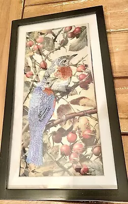 Vintage Hand Embroidered Picture Framed- Charming Bird 14” X 6-1/2” • $35