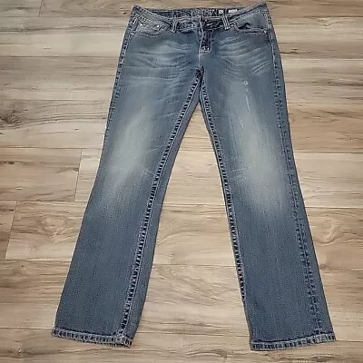 Miss Me Jeans Women 32 Blue Dark Washed Easy Straight Denim Embellished Pockets • $37.50