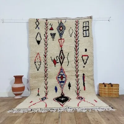 Handmade Moroccan Wool Rug 4x8 FT - Azilal Berber Rug Beni Ourain Area Rug • $419