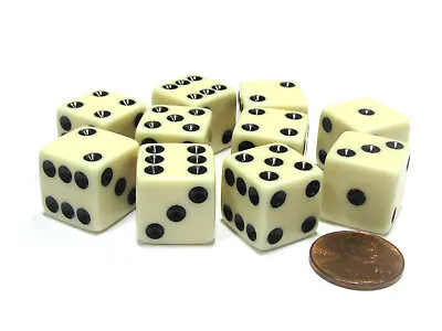 Set Of 10 Six Sided Square Opaque 16mm D6 Dice - Ivory With Black Pip Die • $7.99