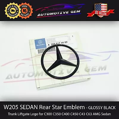 W205 SEDAN Mercedes GLOSS BLACK Star Emblem Rear Trunk Lid Logo Badge AMG C300 • $27.99