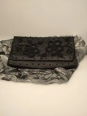 Vintage Black Beaded Clutch By Simon Made In British Hong Kong • $27.24