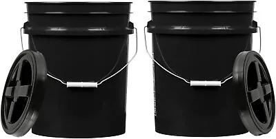 5 Gallon Black Food Grade Buckets Pails BPA Free With Air Tight Lid  (Pack Of 2) • $44.97