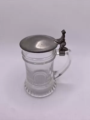 BMF Schnapskrugerl Clear Glass Miniature Beer Stein Pewter Lid West Germany • $14.37