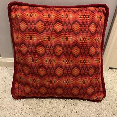 Vtg Mid Century Needlepoint Throw Pillow Red Orange Burgundy Tan • $16