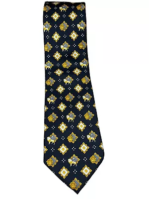 Gianni Versace Black Yellow White Medusa & Lion 100% Silk Tie Necktie • $49.99