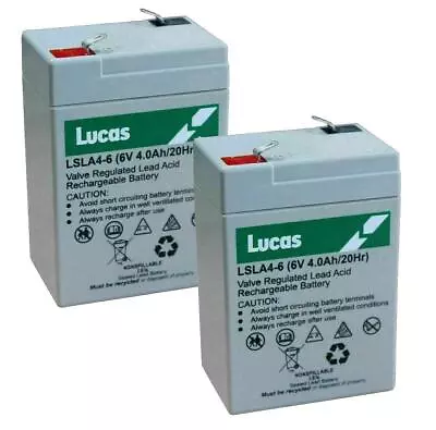2 X Lucas 6V 4AH (4.5AH) NonSpillable VRLA Sealed Lead Acid Rechargeable Battery • £19.95