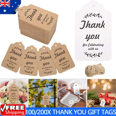 $5.59 • Buy 100/200X THANK YOU Kraft Gift Tags With Rope Wedding Favour Baby Shower Birthday
