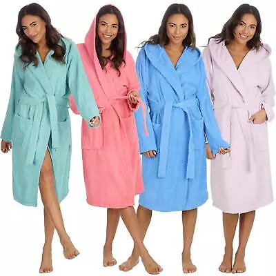 Towelling Wrap Bathrobe Ladies 100% Cotton Terry Towel Hooded Dressing Gown Robe • £18.99