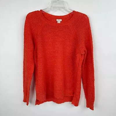 J Crew Airspun Waffle Beach Sweater Orange Linen Blend Sz M Long Sleeve B9226 • $34.50