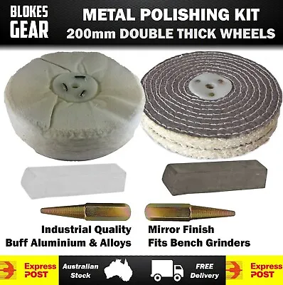 200mm Aluminium Polishing Kit For Bench Grinder Thick Buffs Compounds Spindles • $139.95