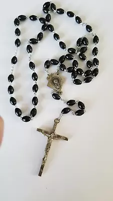 Rosary Crucifix Knights Of Columbus Vintage Catholic Religion 18” Drop Black • $15