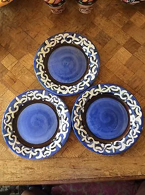 Vicki Carroll Studio Sil Vous Plait Signed Snack Plates. (3) Blue • $79.99