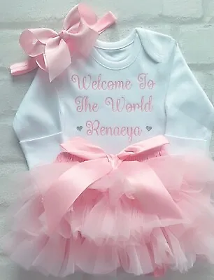 NEWBORN Personalised Baby Pink Girls Frilly Tutu Knickers Set Birth Announcement • £17.99