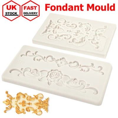 £4.89 • Buy 2Pcs Vintage Silicone Fondant Mould Relief Baking Mold Cake Border Decor Crafts