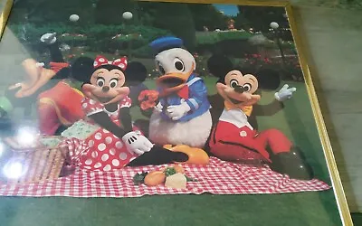 Vintage Disney Mickey Mouse And Friends Poster Framed 20x16 Picnic Minnie Donald • $40