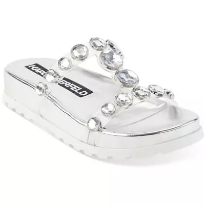 Karl Lagerfeld Paris Womens Belinda  Silver Slide Sandals 5 Medium (BM) 6505 • $11.99