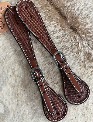 Men’s Size Pair Of Basketweave Tooled Leather Western Spur Straps • $12.95