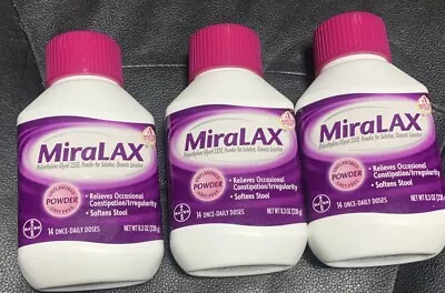 3 Packs MiraLAX Powder Laxative Constipation Unflavored 14 Doses 8.3 Oz 06/25 • $34.99