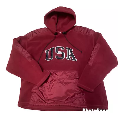 USA Olympic Fleece Hoodie Sweatshirt Embroidered Burgundy Adult Size LT • $15.99