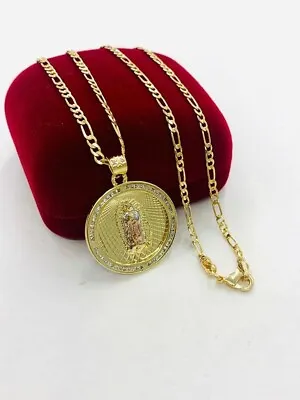18  Cadena Y Medalla De La Virgen De Guadalupe Oro Laminado Para Mujer Tres Oros • $57.99