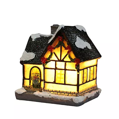 Xmas Decoration Easy To Clean Led Battery Operated Led Mini House Figurine Resin • $13.79