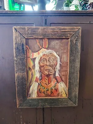 Mid 20th Century Rustic Outsider Art Native American Painting Framed • $149.99