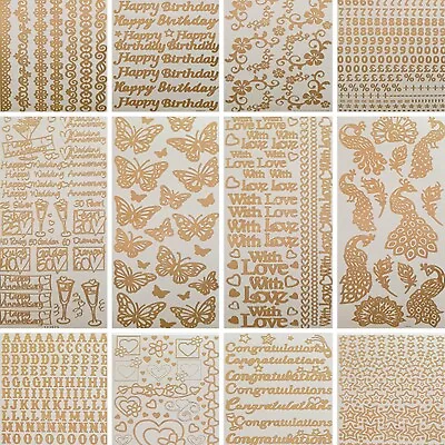 ROSE GOLD OUTLINE STICKERS Peel Off Craft Card Making Letters Numbers Scrapbook • £2.68