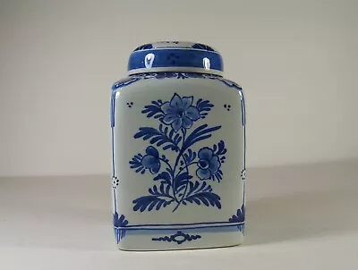 Royal Delft De Porceleyne Fles Tea Caddy Lidded Square Canister Blue Floral • $40