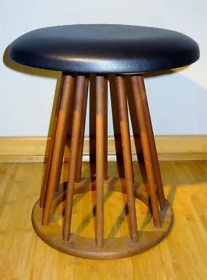 RARE Arthur Umanoff Mid-Century Modern 1950s 1960s Round Stool Black Vinyl  • $250