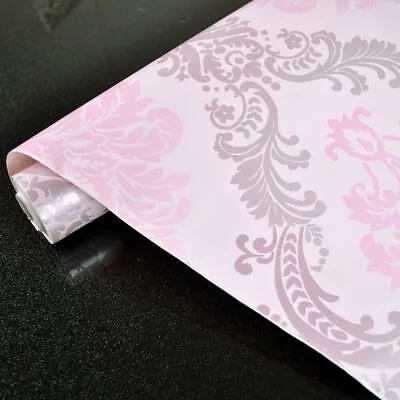 Modern Metallic Textured Damask Embossed Wallpaper Soft Pink Silver Glitter 10 M • £28.79