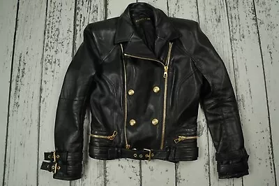 BALMAIN For H&M Women's Black Leather Biker Jacket - UK14 US10 EU40 - Used • $800