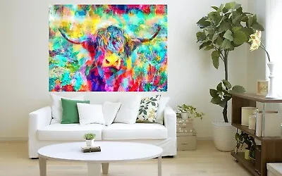 Highland Cow Multi Coloured Art Artist Canvas Paper Picture Print Art Home • £26