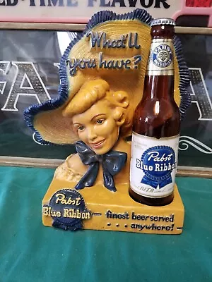 Pabst Blue Ribbon Back Bar Chalkware 1957 Doris Day Bonnet Statue Original Nice • $500