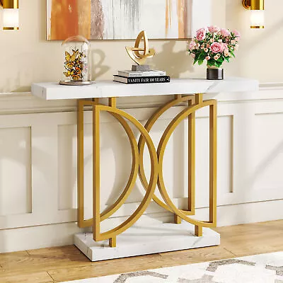 White Hallway Entryway Console Table Sofa Table With Gold Metal D-Shaped Legs • $89.17