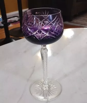 Vintage Amethyst Purple Cut To Clear Czech Bohemian Wine Hock Crystal Glass • $54