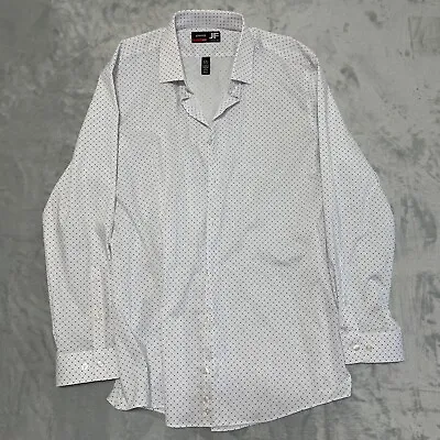 J. Ferrar Shirt Mens Size 16-16.5 32-33 White Black Design Button Stretch Cotton • $9.89