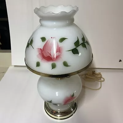 Vintage Hand Painted Milk Glass ROSES Gone With The Wind Parlor Lamp 16.25. In. • $39.99