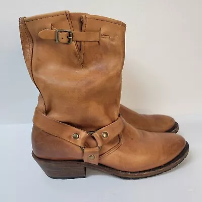 VINTAGE SHOE CO. Boots Sz 8.5 Brown Ankle Leather Buckle VS 2101 Western Biker • $49.95