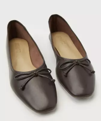 Women's Arissa Dark Chocolate Nappa Leather Square Toe Ballet Flats • $49